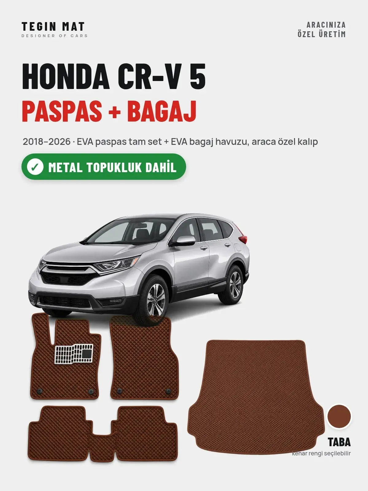 Honda CR-V 5 EVA Paspas + Bagaj Havuzu Seti (2018–2026) Taba – Metal Topukluk Dahil (1)