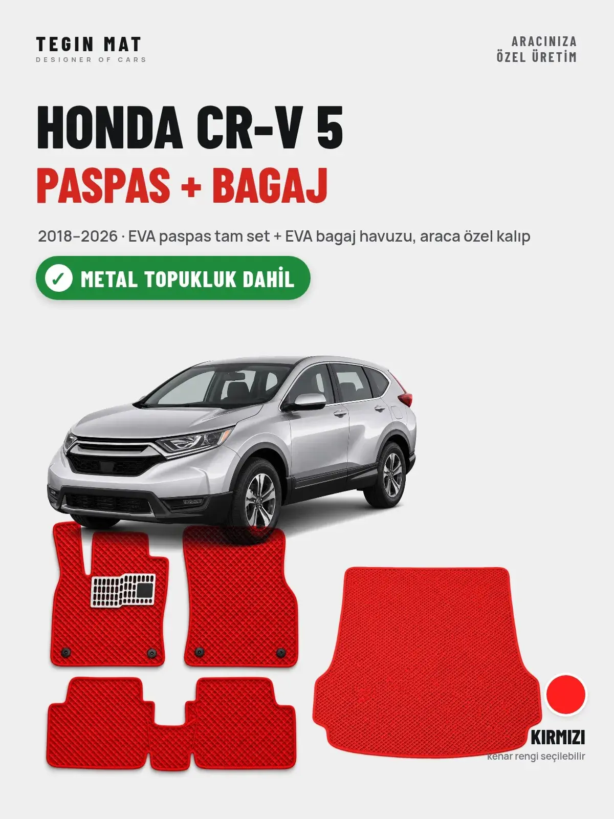 Honda CR-V 5 EVA Paspas + Bagaj Havuzu Seti (2018–2026) Kırmızı – Metal Topukluk Dahil (1)