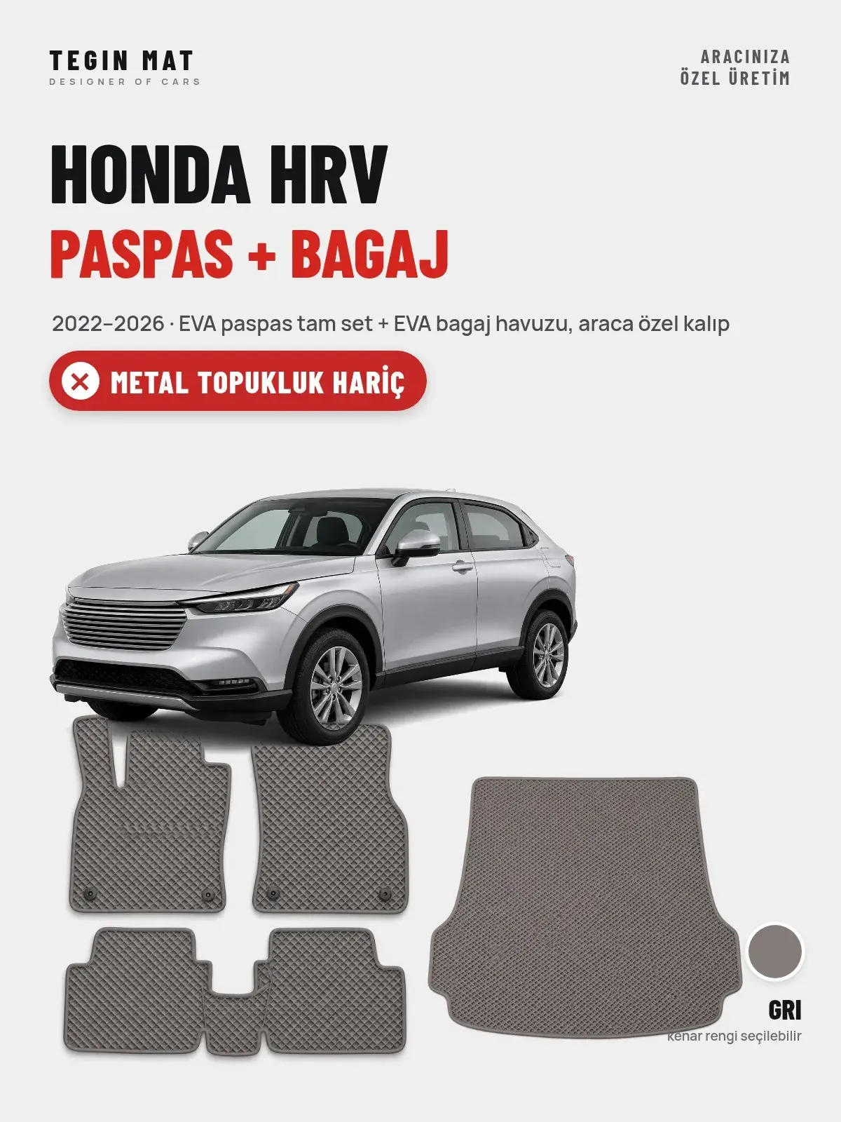 Honda Hrv EVA Paspas + Bagaj Havuzu Seti (2022–2026) Gri – Metal Topukluk Hariç (1)