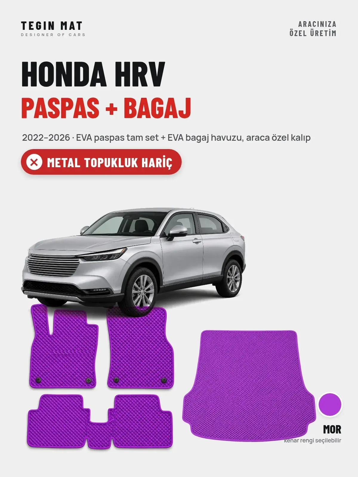 Honda Hrv EVA Paspas + Bagaj Havuzu Seti (2022–2026) Mor – Metal Topukluk Hariç (1)