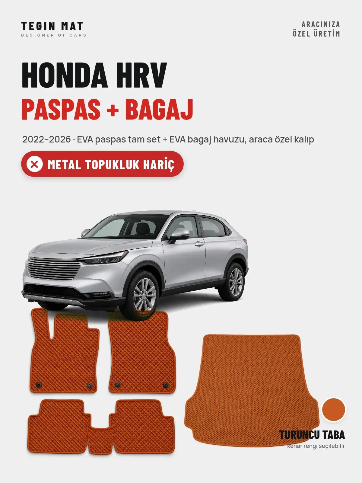 Honda Hrv EVA Paspas + Bagaj Havuzu Seti (2022–2026) Turuncu Taba – Metal Topukluk Hariç (1)
