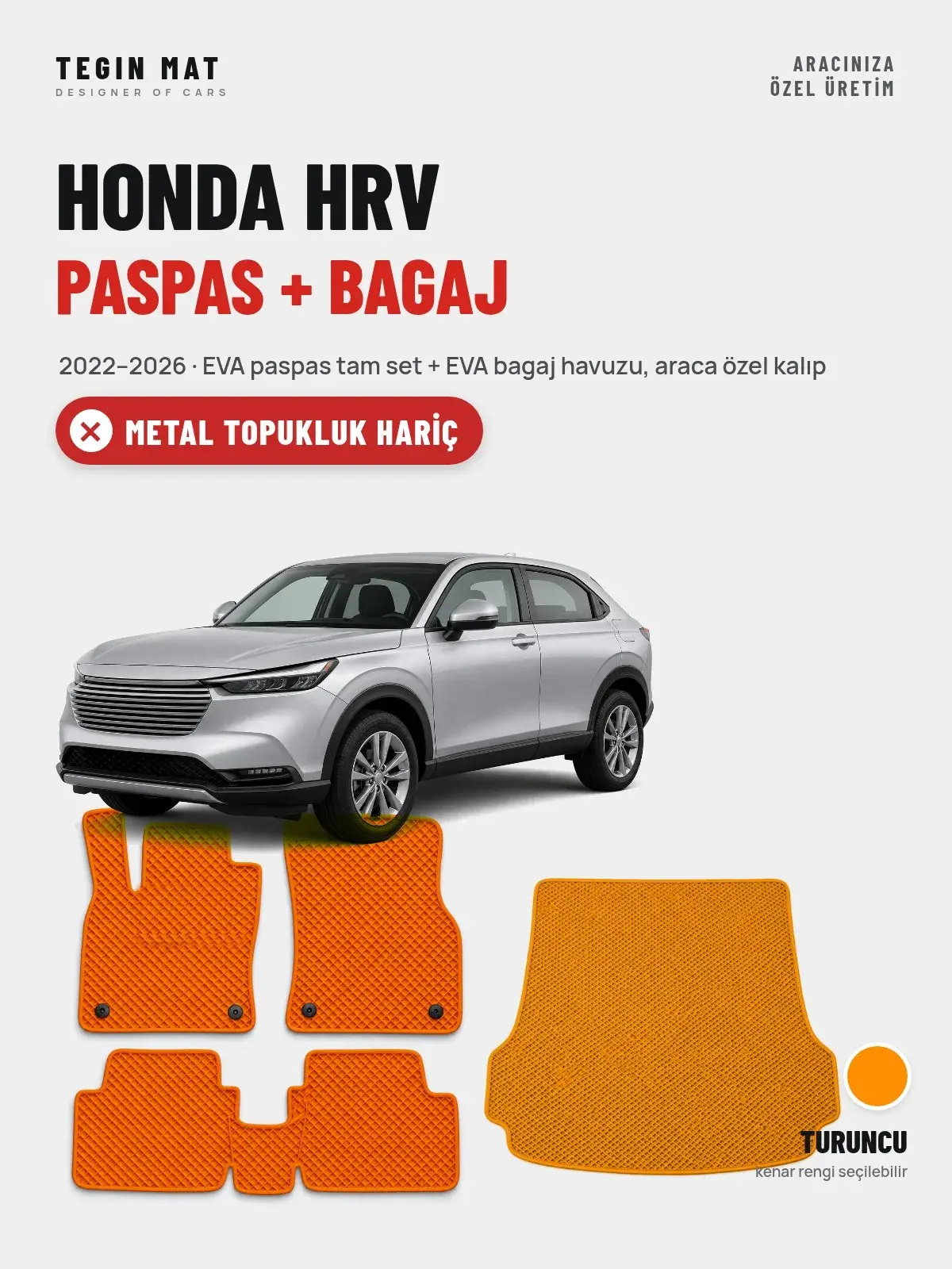 Honda Hrv EVA Paspas + Bagaj Havuzu Seti (2022–2026) Turuncu – Metal Topukluk Hariç (1)