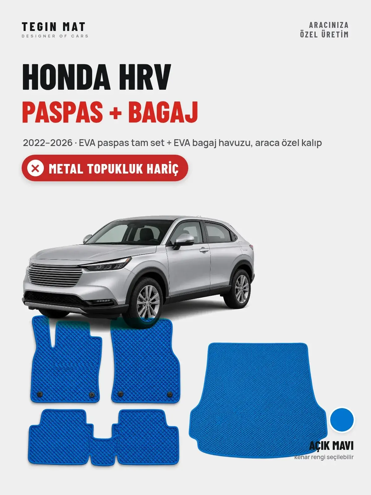 Honda Hrv EVA Paspas + Bagaj Havuzu Seti (2022–2026) Açık Mavi – Metal Topukluk Hariç (1)