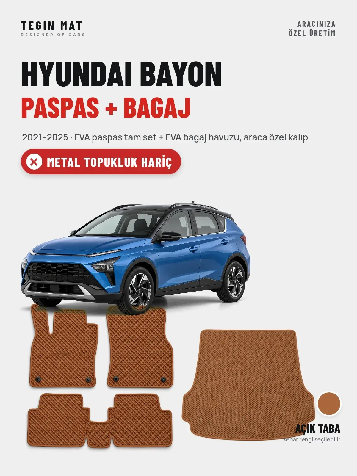 Hyundai Bayon EVA Paspas + Bagaj Havuzu Seti (2021–2025) Açık Taba – Metal Topukluk Hariç (1)