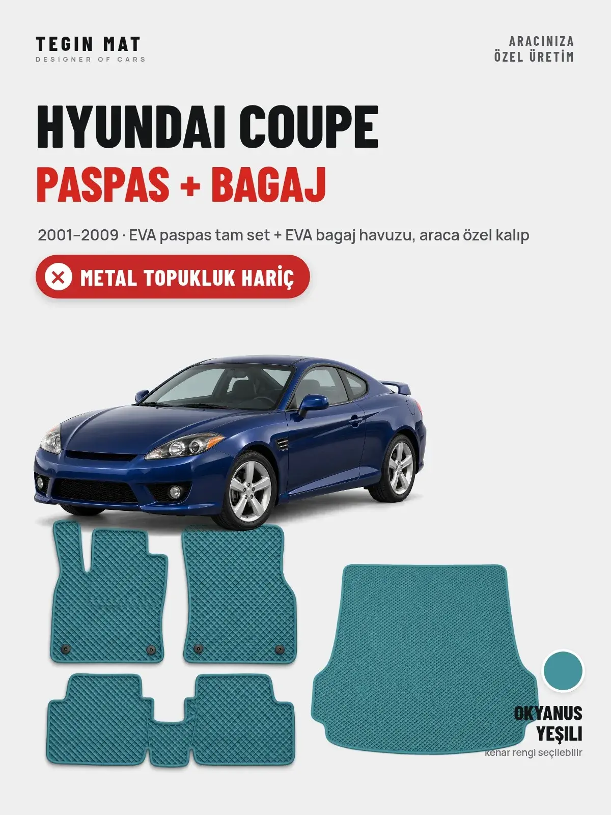 Hyundai Coupe EVA Paspas + Bagaj Havuzu Seti (2001–2009) Okyanus Yeşili – Metal Topukluk Hariç (1)