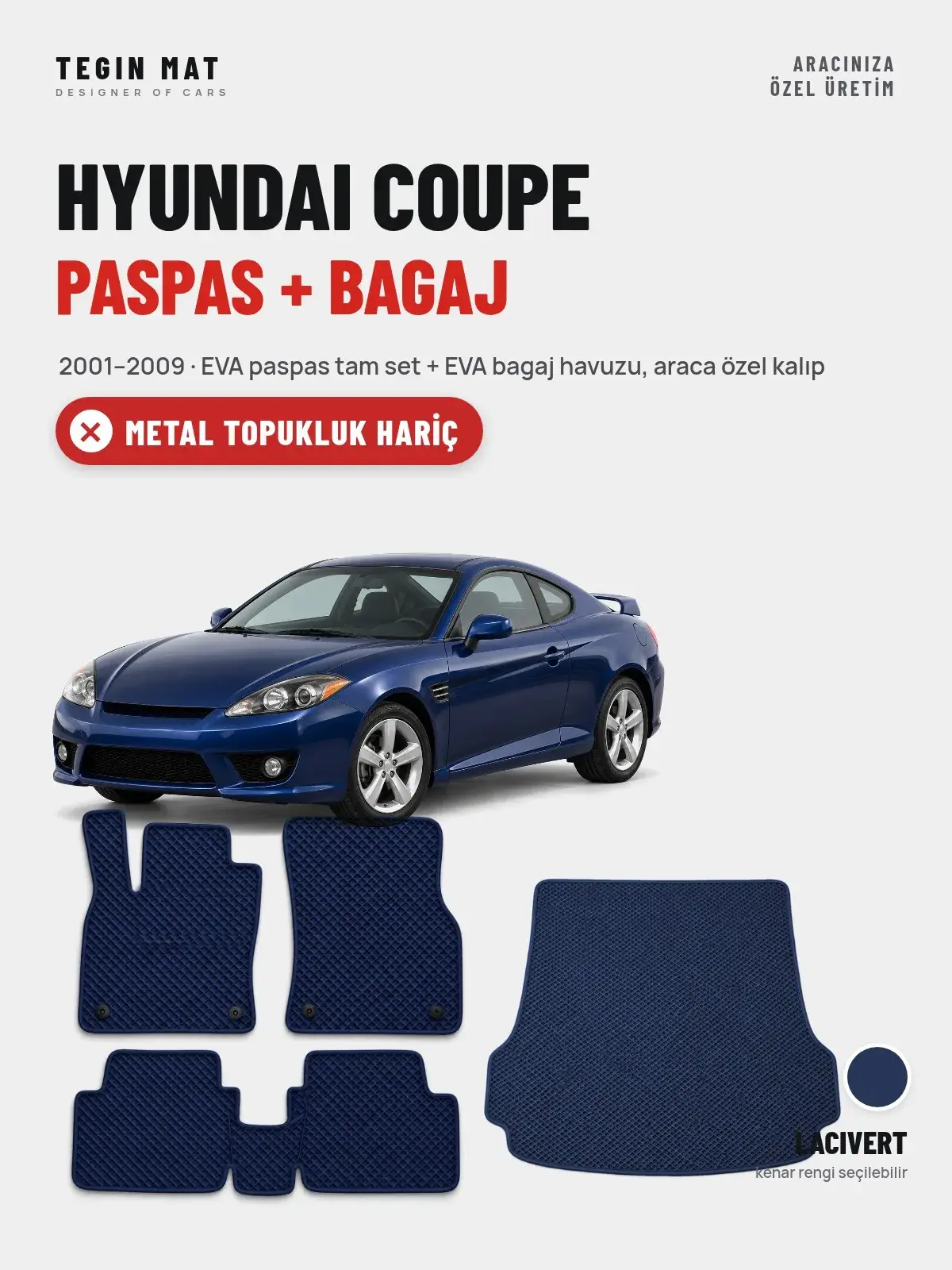 Hyundai Coupe EVA Paspas + Bagaj Havuzu Seti (2001–2009) Lacivert – Metal Topukluk Hariç (1)