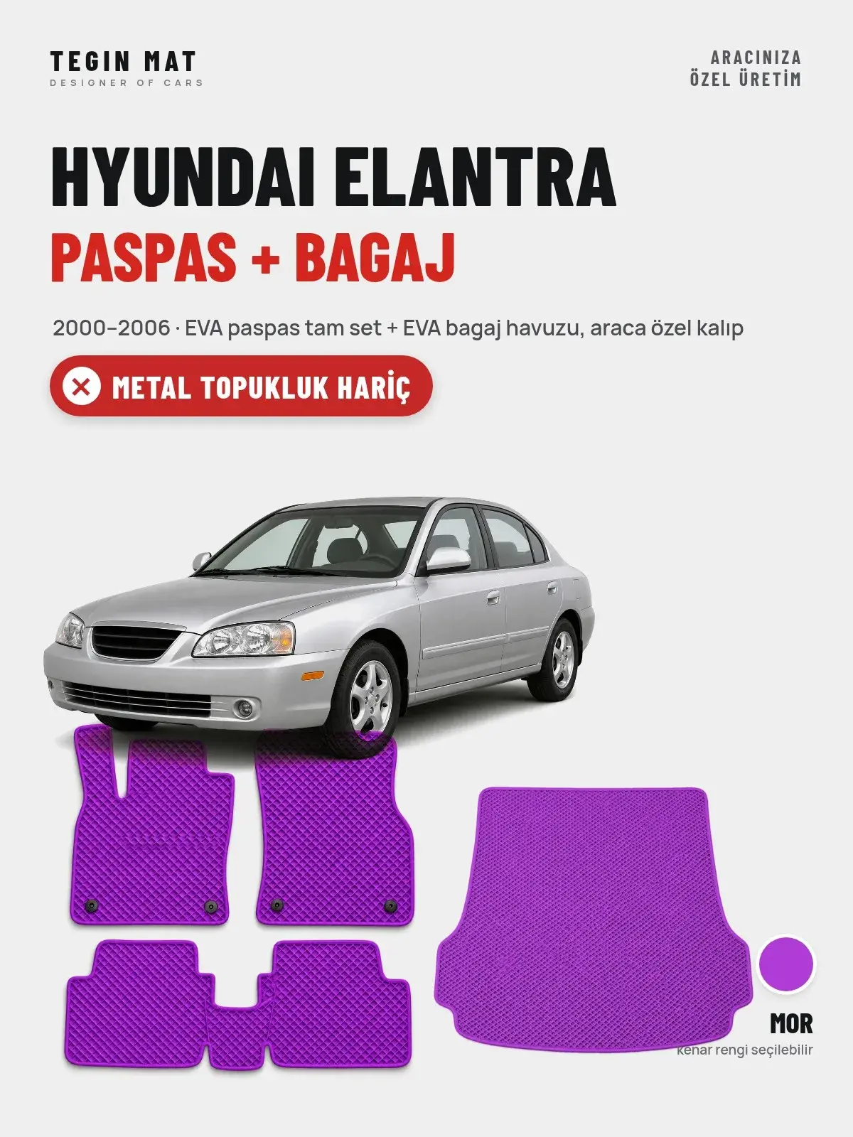 Hyundai Elantra EVA Paspas + Bagaj Havuzu Seti (2000–2006) Mor – Metal Topukluk Hariç (1)