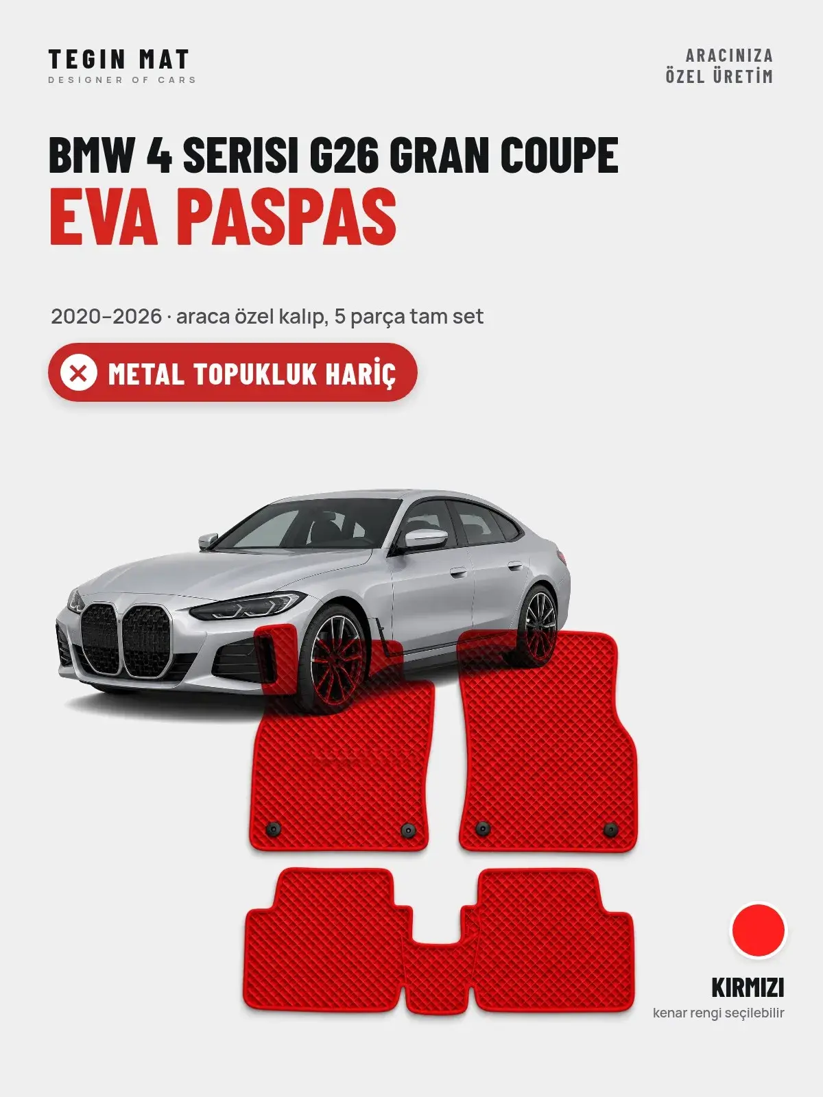 BMW 4 Serisi G26 Gran Coupe EVA Oto Paspas Tam Set (2020–2026) Kırmızı – Metal Topukluk Hariç (1)