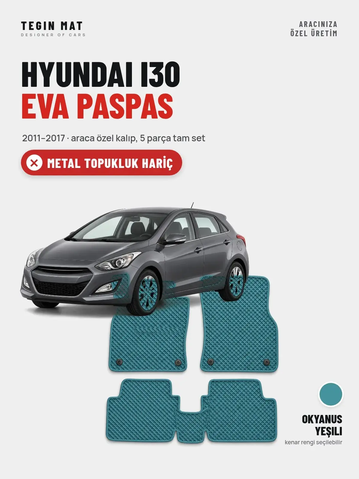 Hyundai i30 EVA Oto Paspas Tam Set (2011–2017) Okyanus Yeşili – Metal Topukluk Hariç (1)