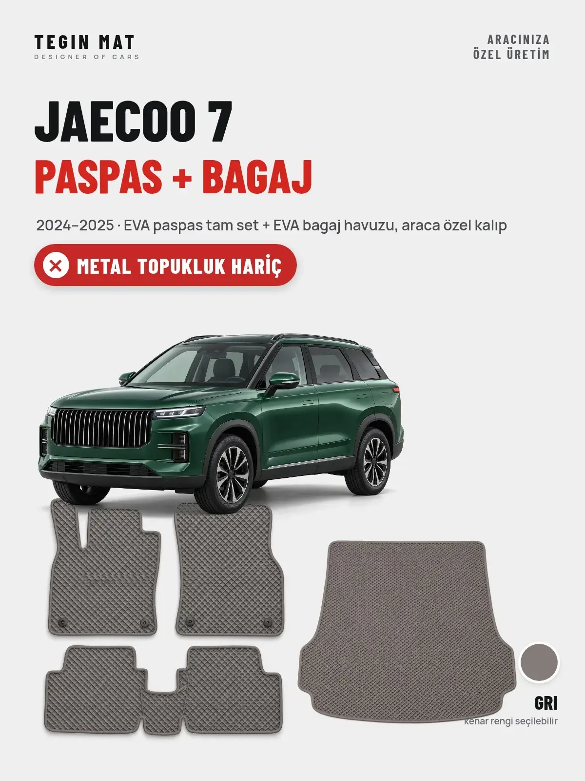 Jaecoo 7 EVA Paspas + Bagaj Havuzu Seti (2024–2025) Gri – Metal Topukluk Hariç (1)