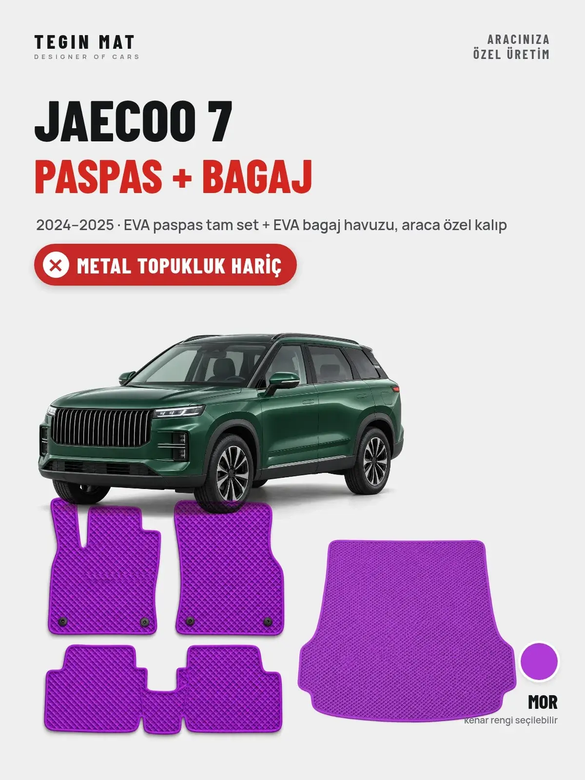 Jaecoo 7 EVA Paspas + Bagaj Havuzu Seti (2024–2025) Mor – Metal Topukluk Hariç (1)