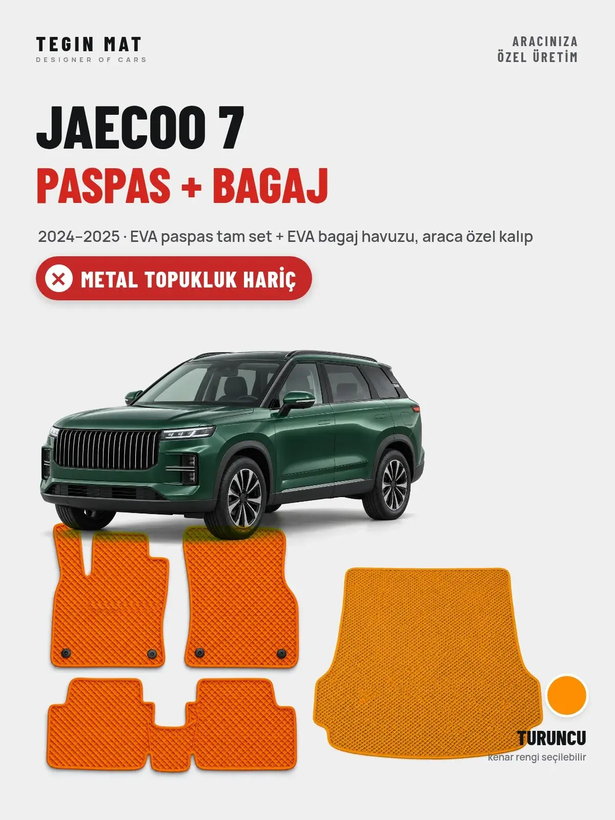 Jaecoo 7 EVA Paspas + Bagaj Havuzu Seti (2024–2025) Turuncu – Metal Topukluk Hariç (1)