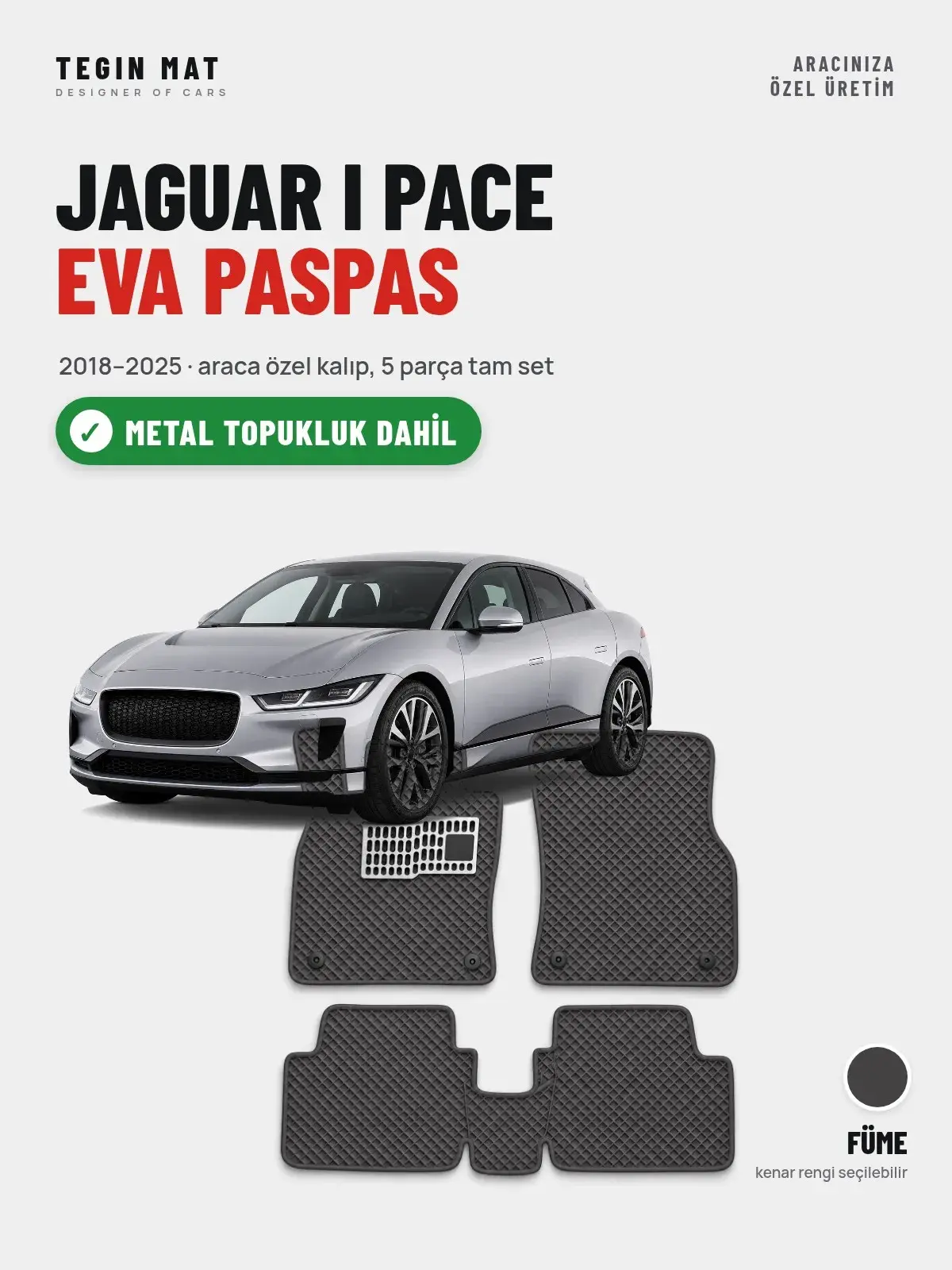 Jaguar I Pace EVA Oto Paspas Tam Set (2018–2025) Füme – Metal Topukluk Dahil (1)