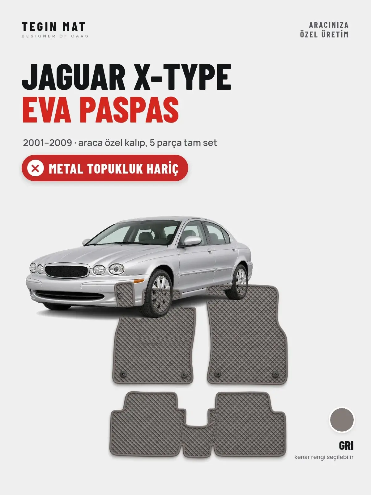 Jaguar X-Type EVA Oto Paspas Tam Set (2001–2009) Gri – Metal Topukluk Hariç (1)