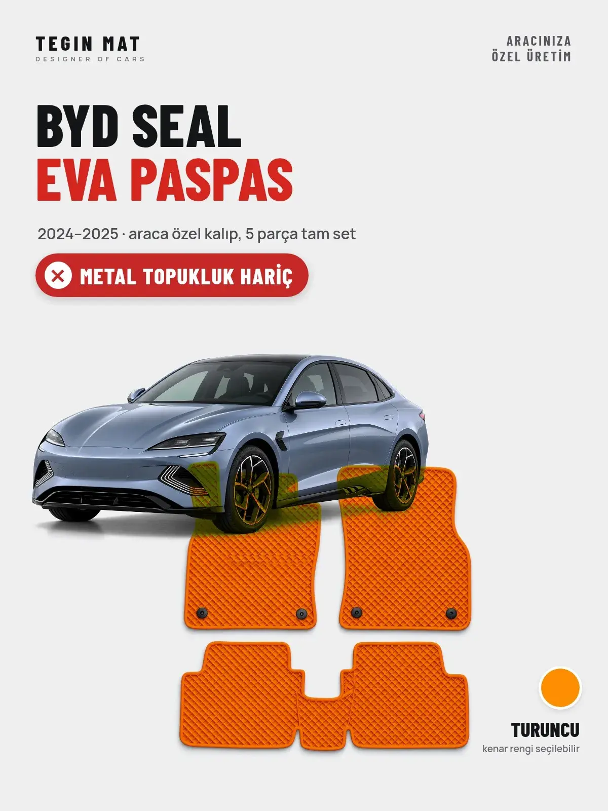 BYD Seal EVA Oto Paspas Tam Set (2024–2025) Turuncu – Metal Topukluk Hariç (1)