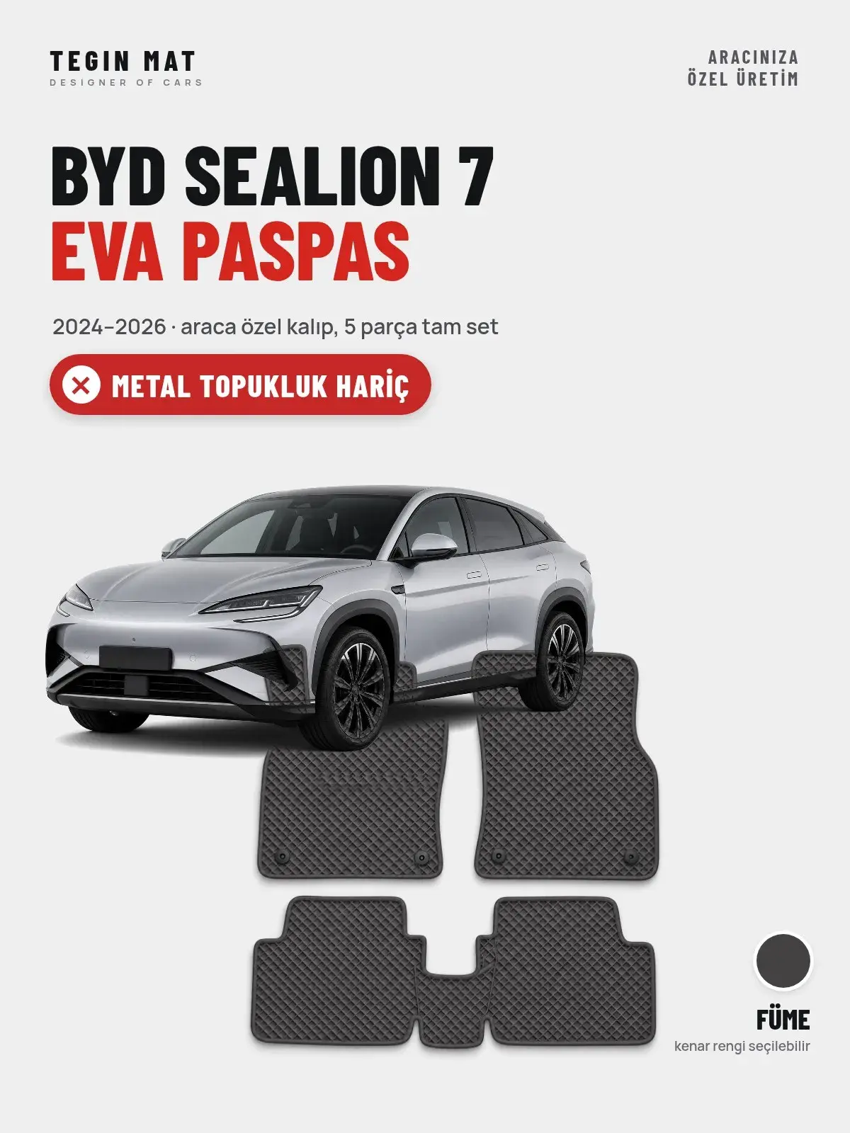 BYD Sealion 7 EVA Oto Paspas Tam Set (2024–2026) Füme – Metal Topukluk Hariç (1)