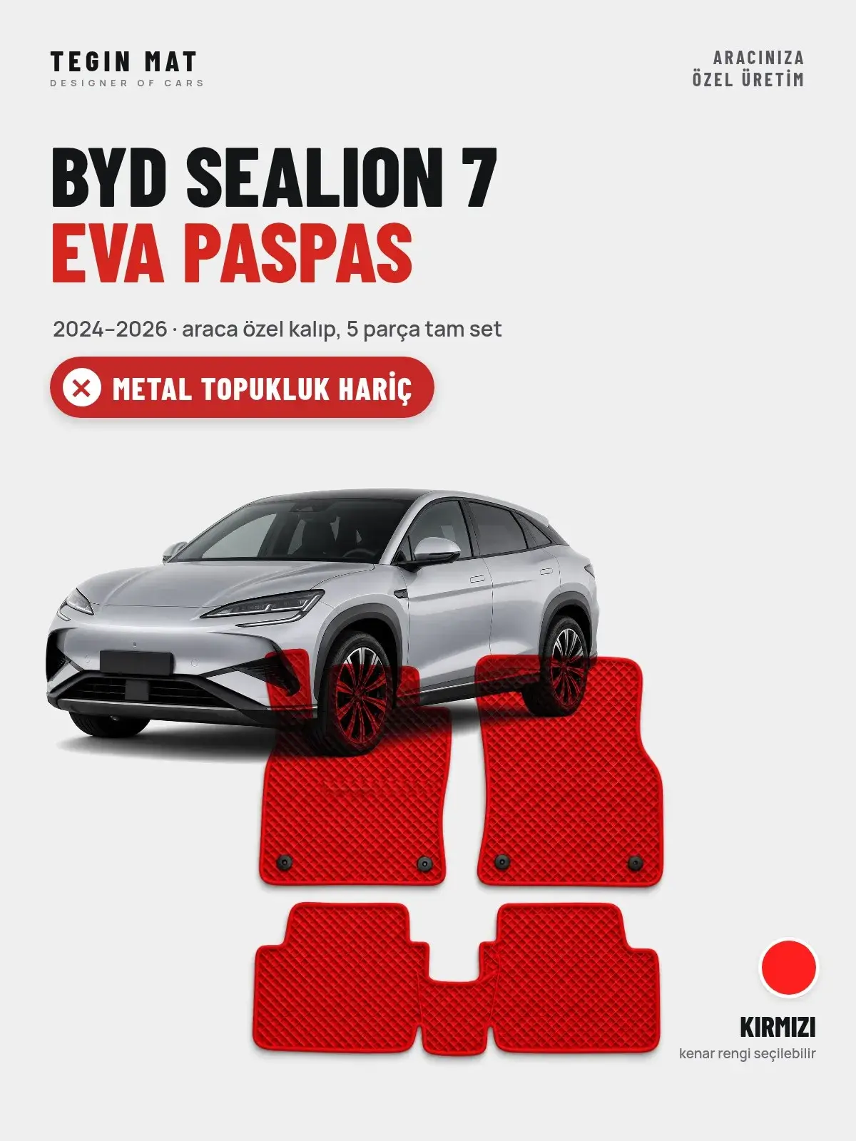 BYD Sealion 7 EVA Oto Paspas Tam Set (2024–2026) Kırmızı – Metal Topukluk Hariç (1)