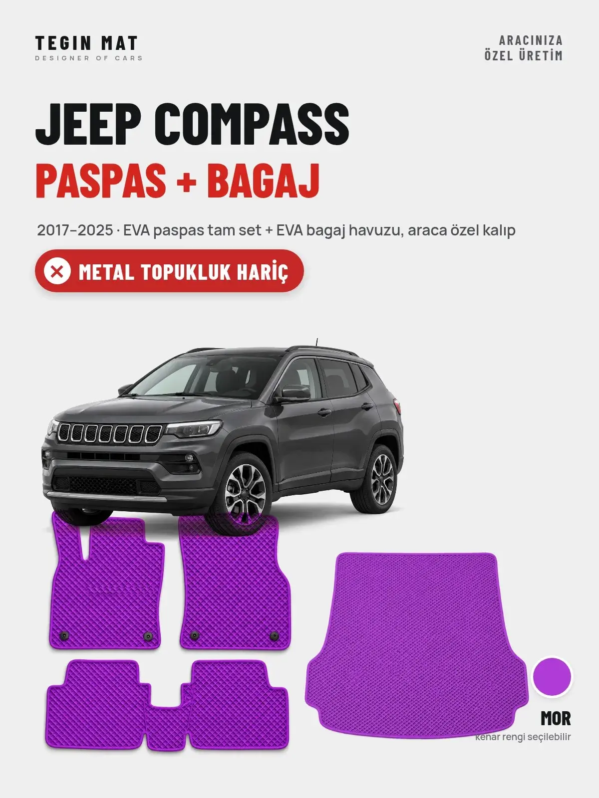 Jeep Compass EVA Paspas + Bagaj Havuzu Seti (2017–2025) Mor – Metal Topukluk Hariç (1)