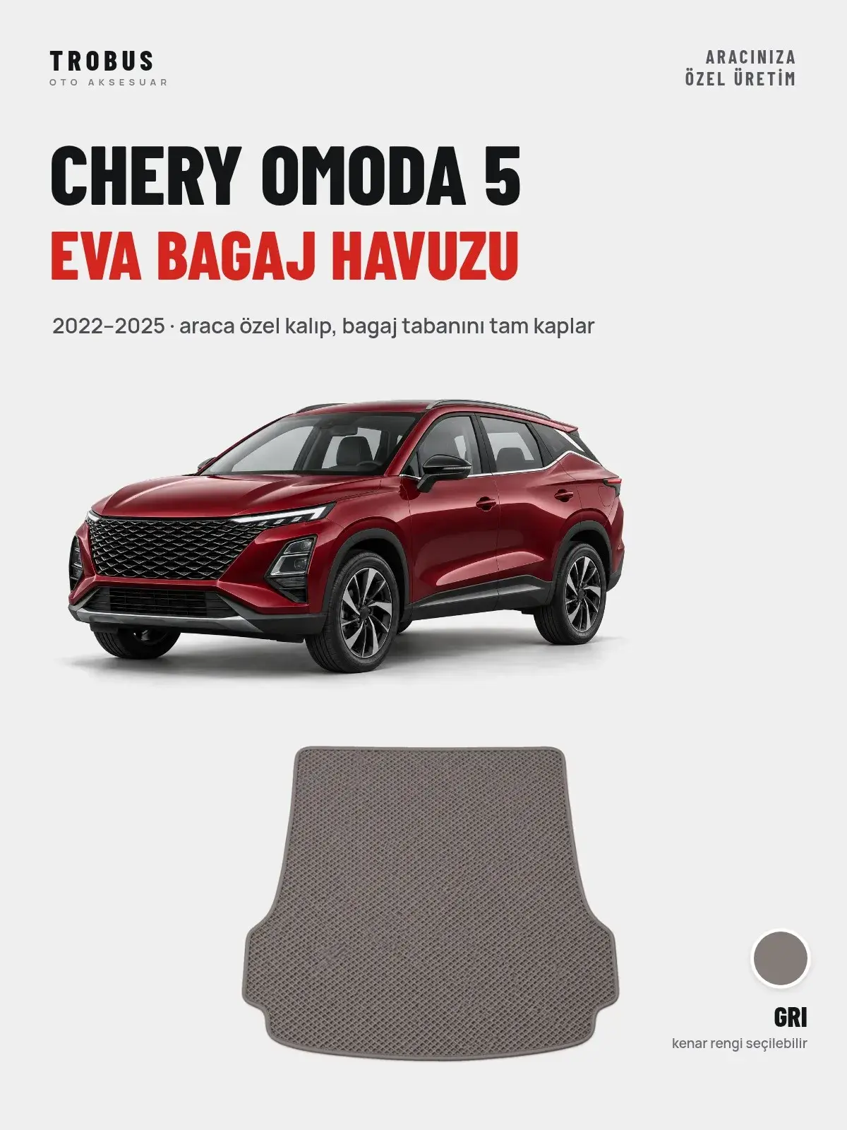 Chery Omoda 5 EVA Bagaj Havuzu (2022–2025) Gri – Araca Özel Kalıp (1)