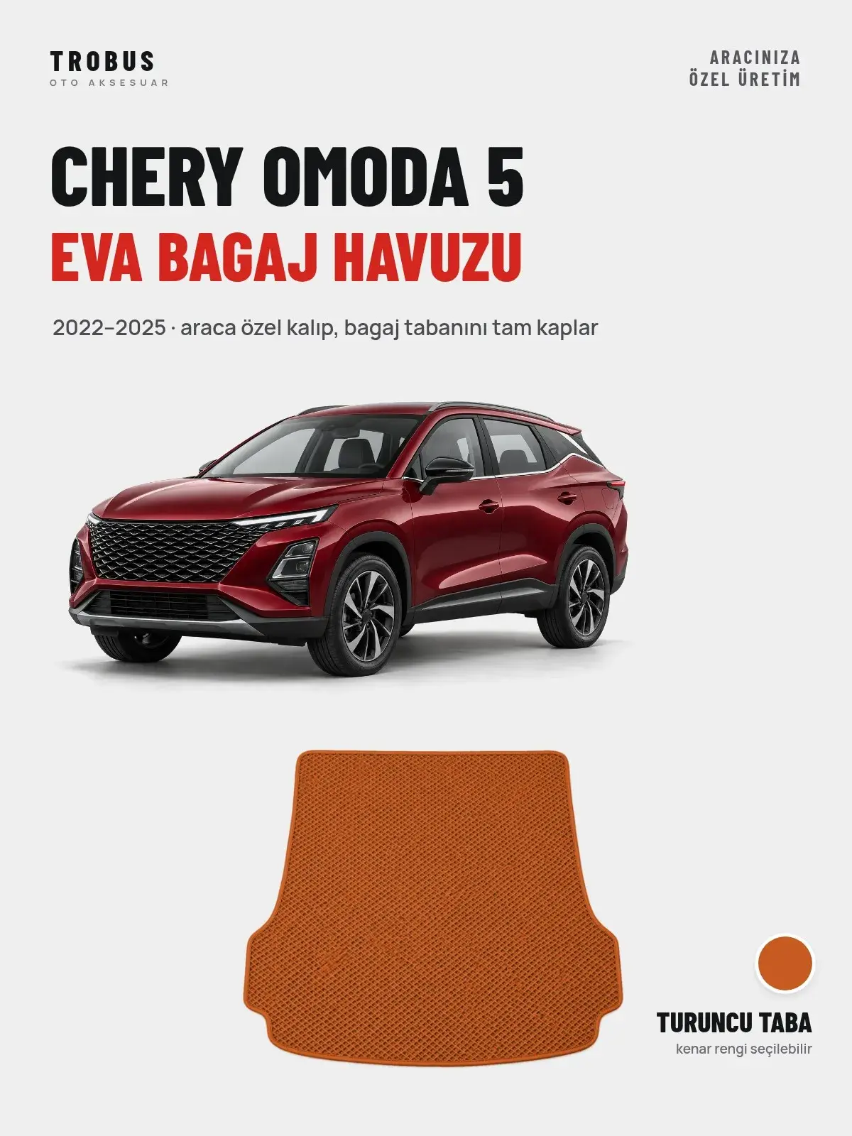 Chery Omoda 5 EVA Bagaj Havuzu (2022–2025) Turuncu Taba – Araca Özel Kalıp (1)