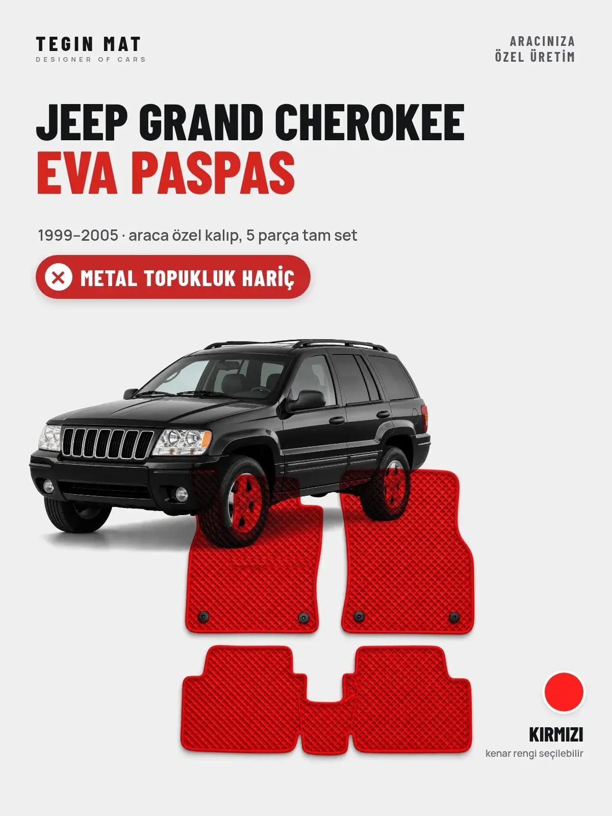 Jeep Grand Cherokee EVA Oto Paspas Tam Set (1999–2005) Kırmızı – Metal Topukluk Hariç (1)