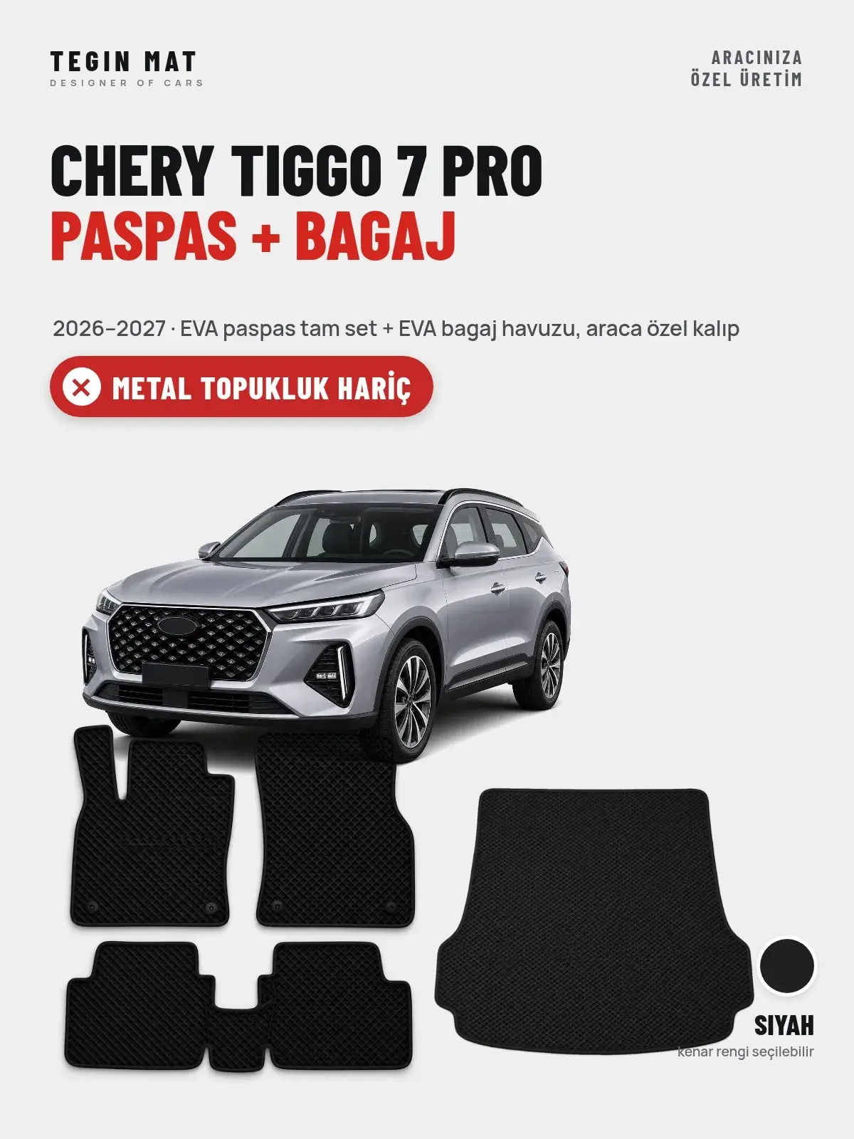 Chery Tiggo 7 Pro EVA Paspas + Bagaj Havuzu Seti (2026–2027) Siyah – Metal Topukluk Hariç (1)