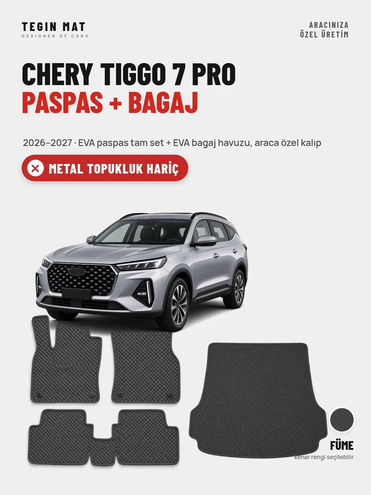 Chery Tiggo 7 Pro EVA Paspas + Bagaj Havuzu Seti (2026–2027) Füme – Metal Topukluk Hariç (1)
