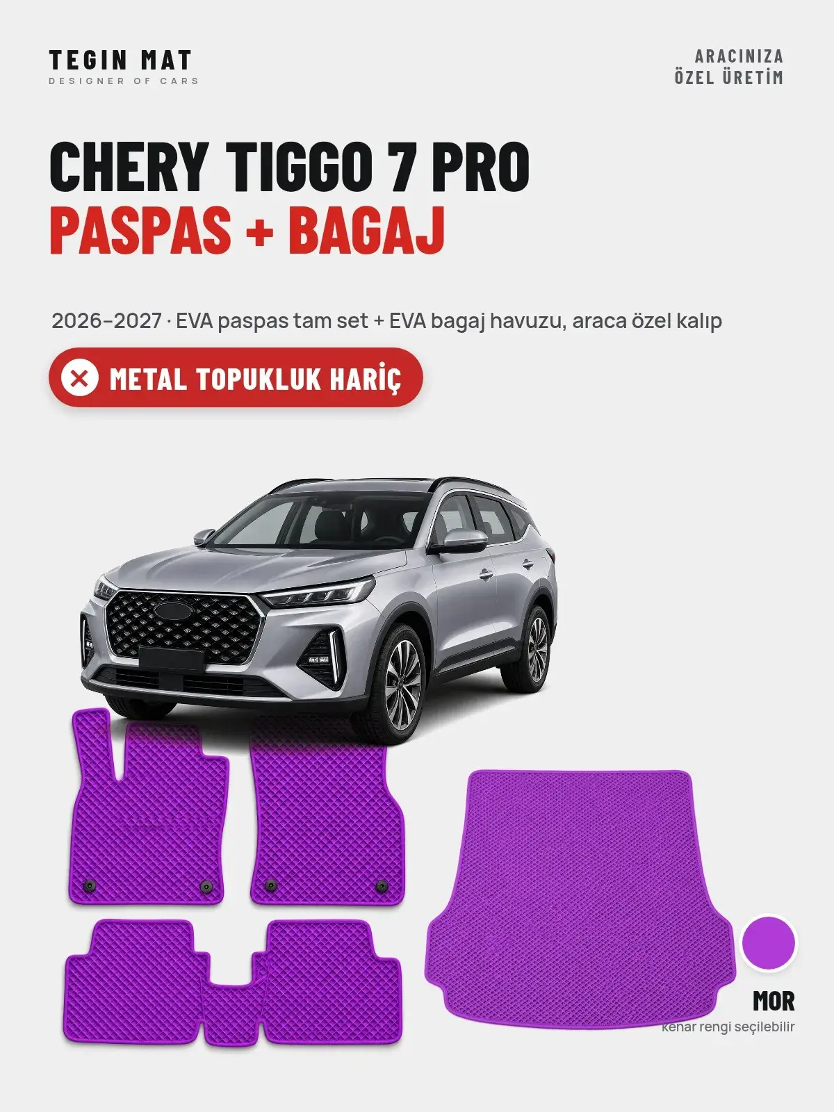 Chery Tiggo 7 Pro EVA Paspas + Bagaj Havuzu Seti (2026–2027) Mor – Metal Topukluk Hariç (1)