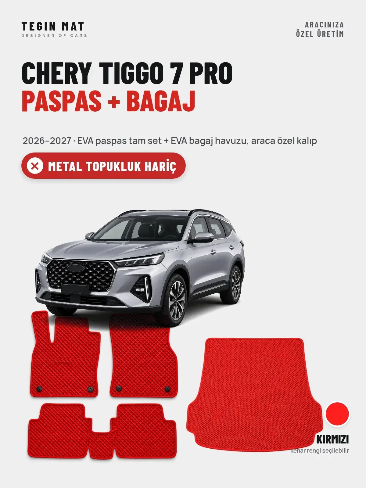 Chery Tiggo 7 Pro EVA Paspas + Bagaj Havuzu Seti (2026–2027) Kırmızı – Metal Topukluk Hariç (1)