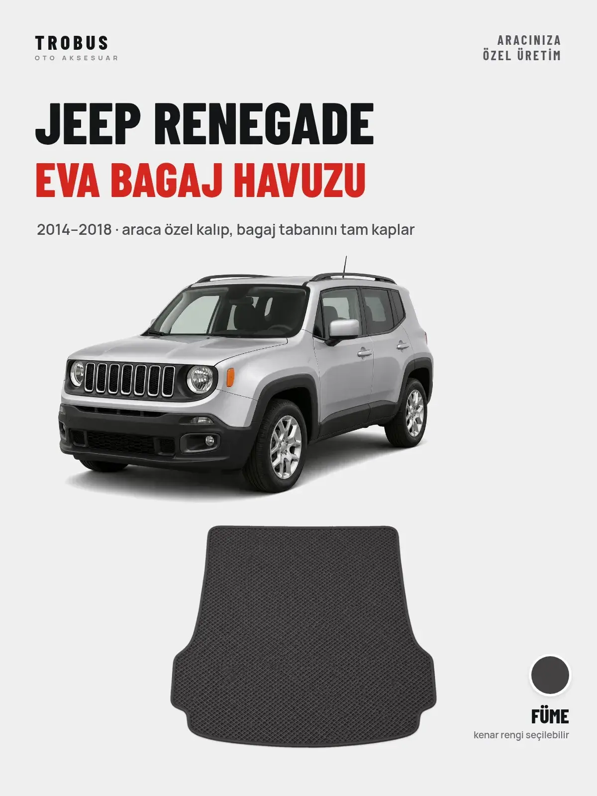 Jeep Renegade EVA Bagaj Havuzu (2014–2018) Füme – Araca Özel Kalıp (1)