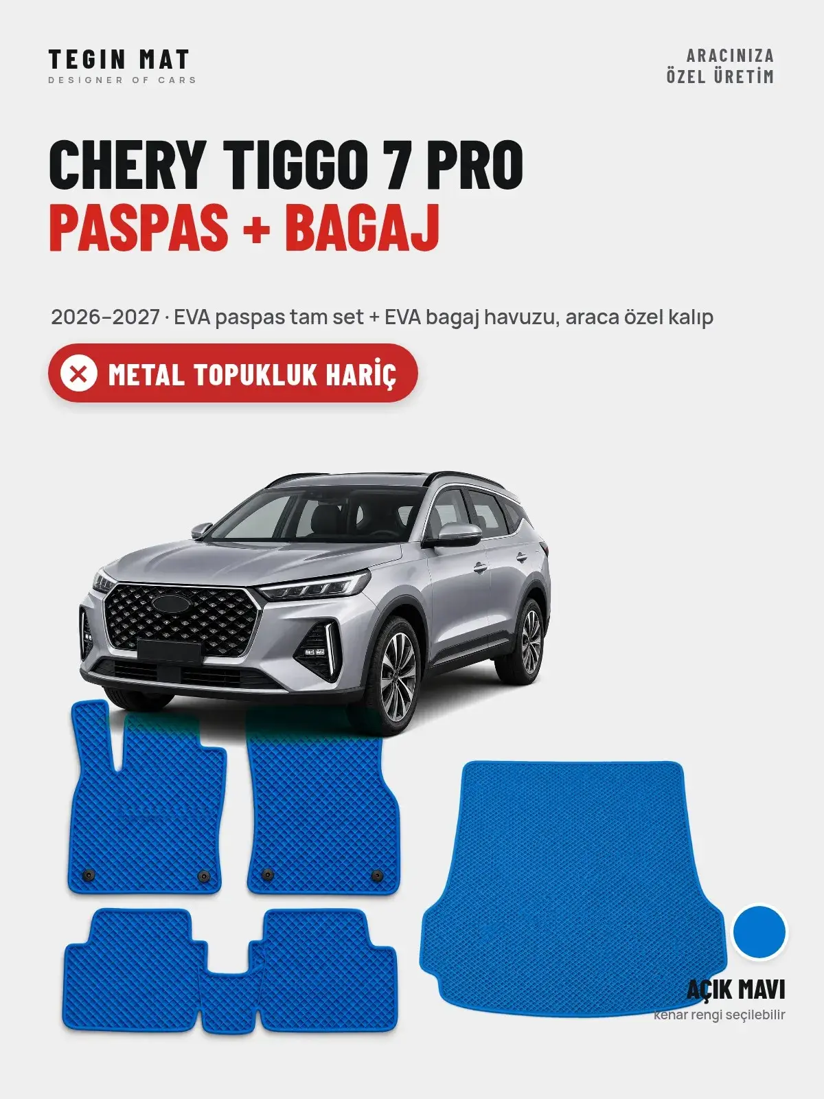 Chery Tiggo 7 Pro EVA Paspas + Bagaj Havuzu Seti (2026–2027) Açık Mavi – Metal Topukluk Hariç (1)
