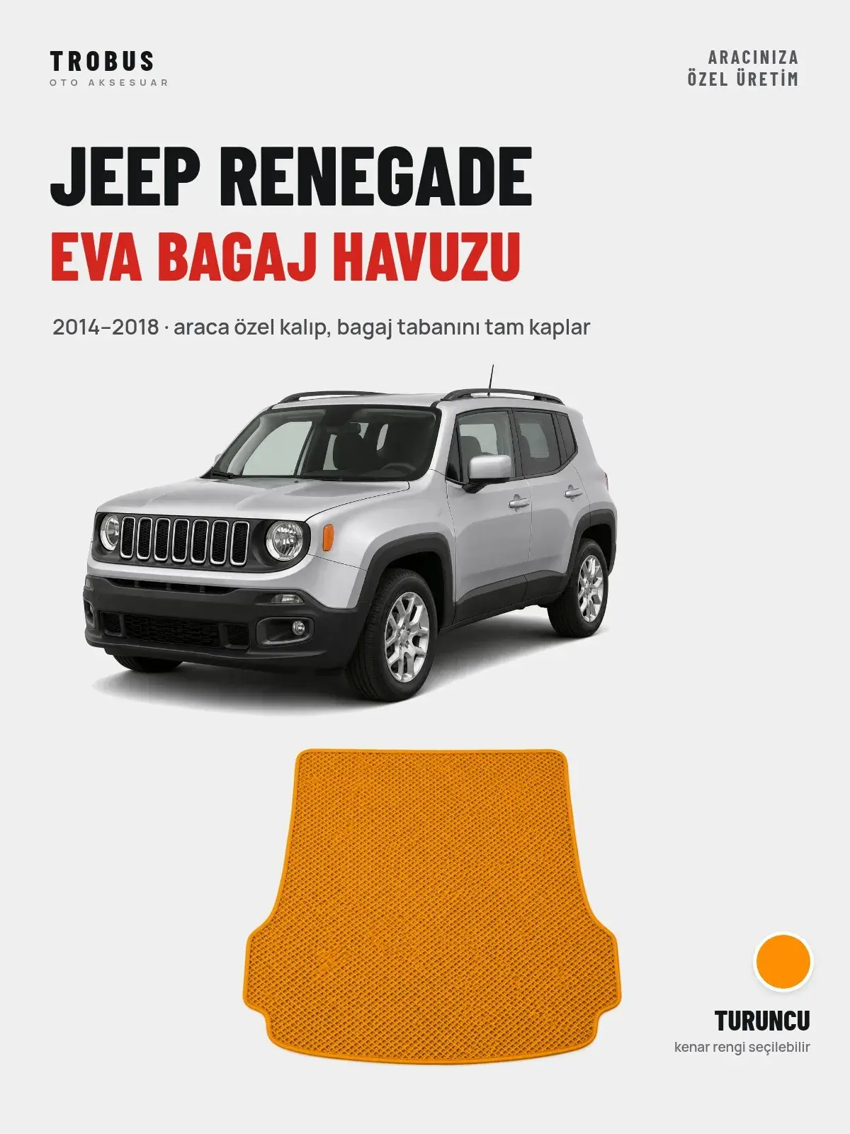 Jeep Renegade EVA Bagaj Havuzu (2014–2018) Turuncu – Araca Özel Kalıp (1)