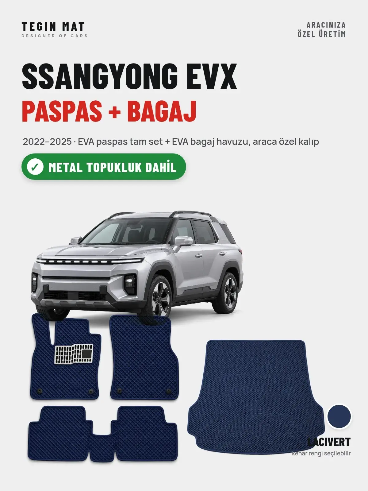 SsangYong EVX EVA Paspas + Bagaj Havuzu Seti (2022–2025) Lacivert – Metal Topukluk Dahil (1)