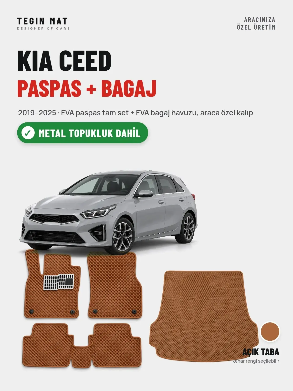 Kia Ceed EVA Paspas + Bagaj Havuzu Seti (2019–2025) Açık Taba – Metal Topukluk Dahil (1)