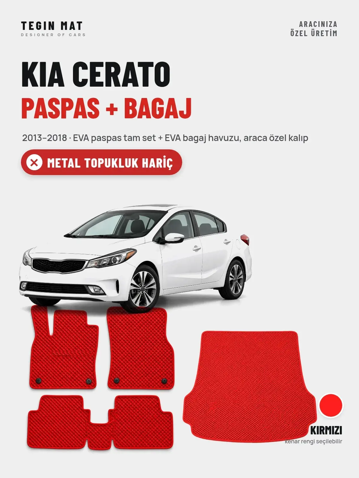 Kia Cerato EVA Paspas + Bagaj Havuzu Seti (2013–2018) Kırmızı – Metal Topukluk Hariç (1)