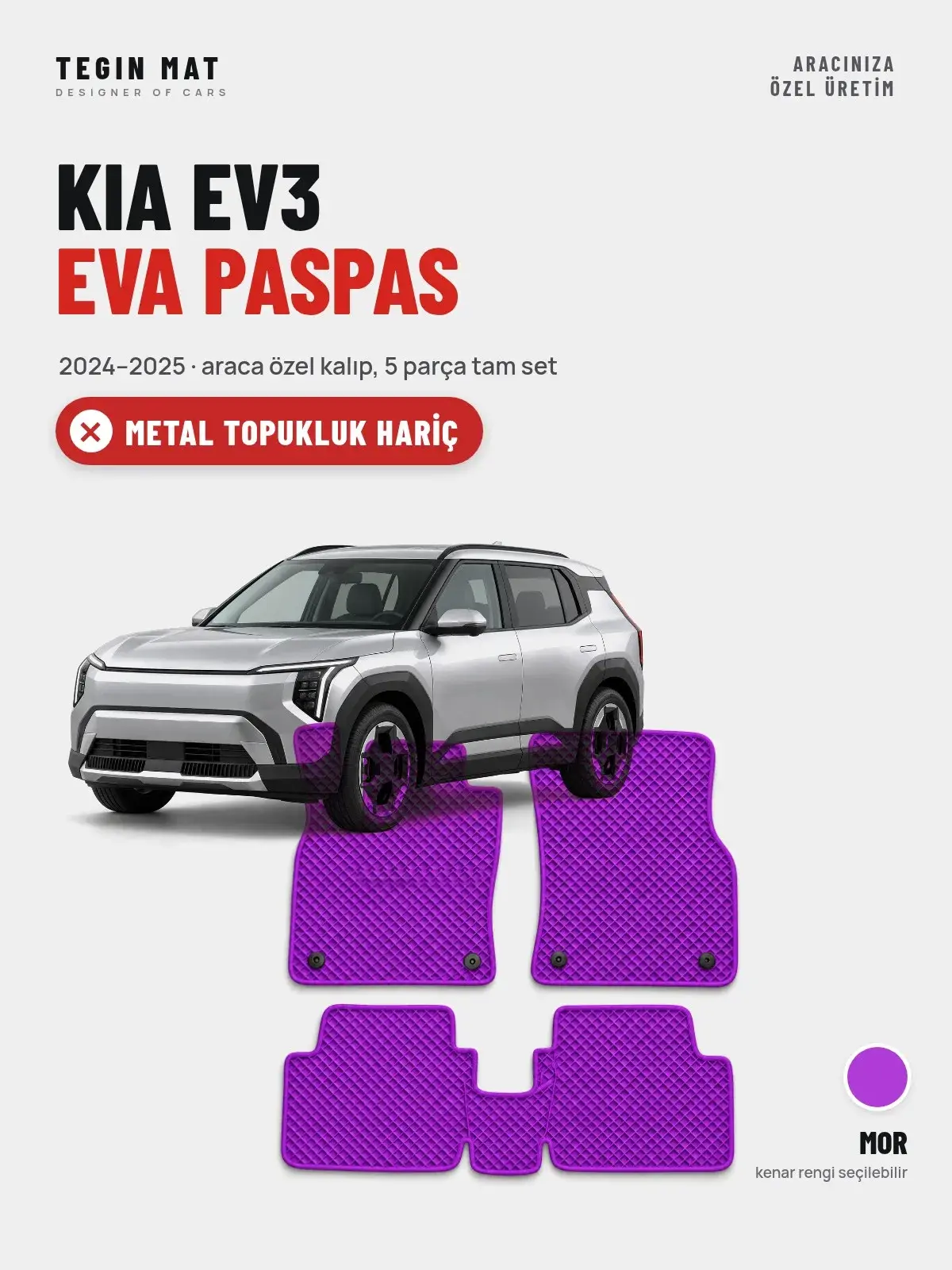 Kia EV3 EVA Oto Paspas Tam Set (2024–2025) Mor – Metal Topukluk Hariç (1)