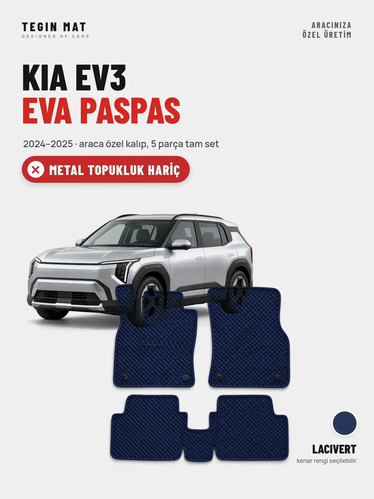 Kia EV3 EVA Oto Paspas Tam Set (2024–2025) Lacivert – Metal Topukluk Hariç (1)