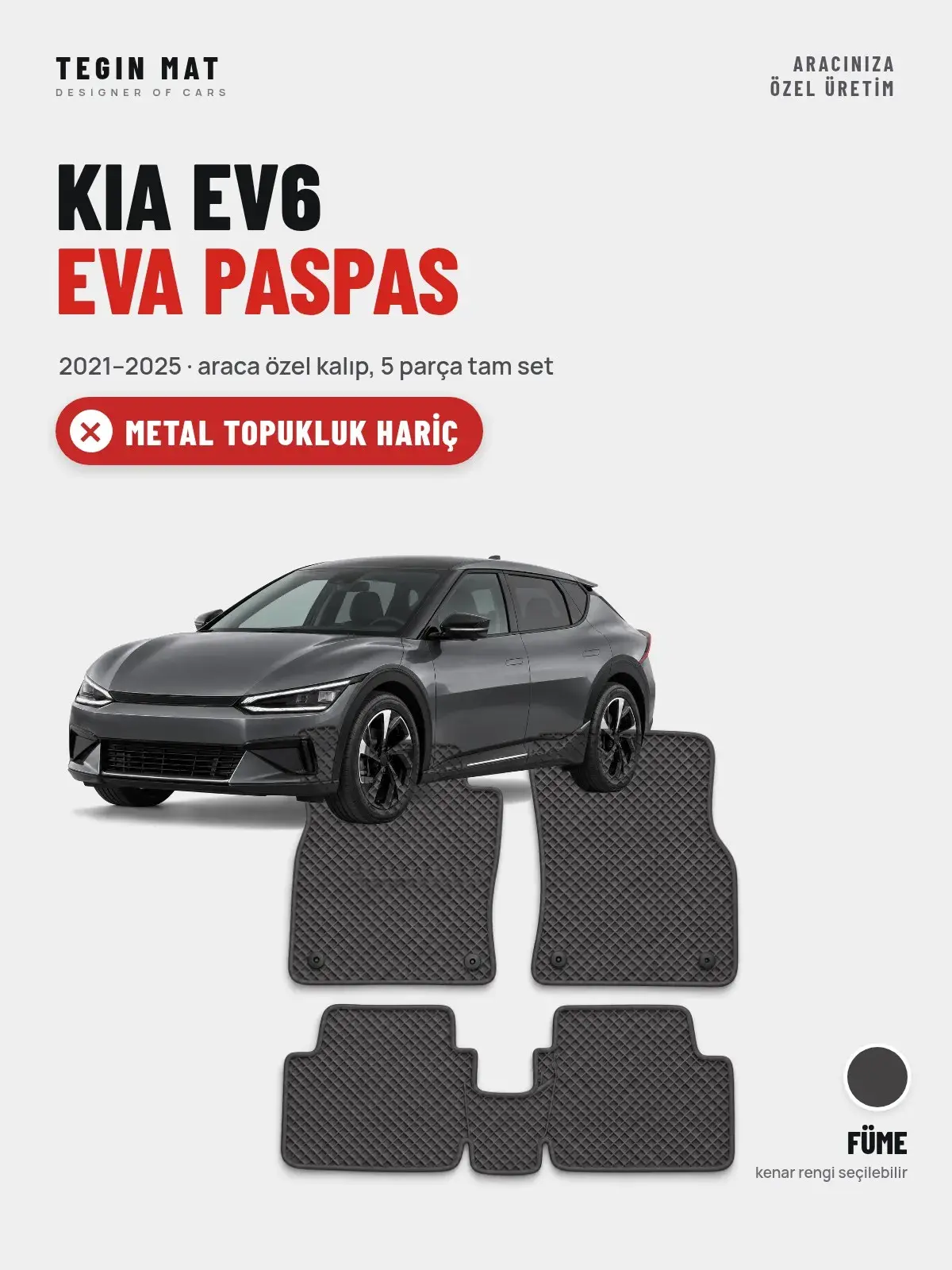 Kia EV6 EVA Oto Paspas Tam Set (2021–2025) Füme – Metal Topukluk Hariç (1)