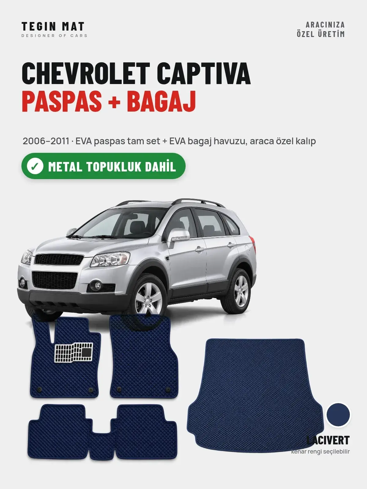 Chevrolet Captiva EVA Paspas + Bagaj Havuzu Seti (2006–2011) Lacivert – Metal Topukluk Dahil (1)