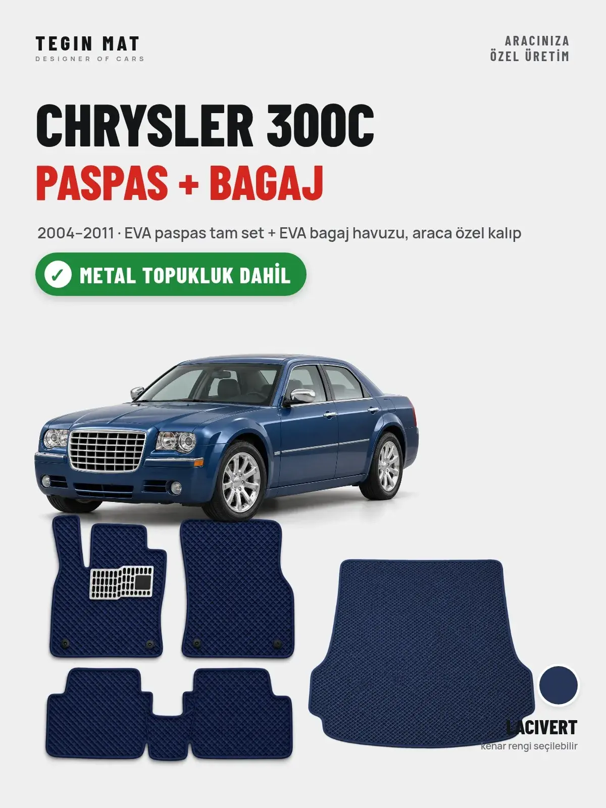 Chrysler 300C EVA Paspas + Bagaj Havuzu Seti (2004–2011) Lacivert – Metal Topukluk Dahil (1)