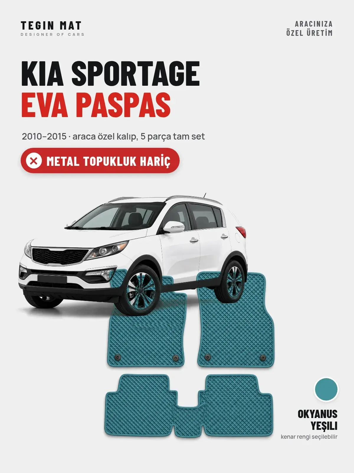 Kia Sportage EVA Oto Paspas Tam Set (2010–2015) Okyanus Yeşili – Metal Topukluk Hariç (1)