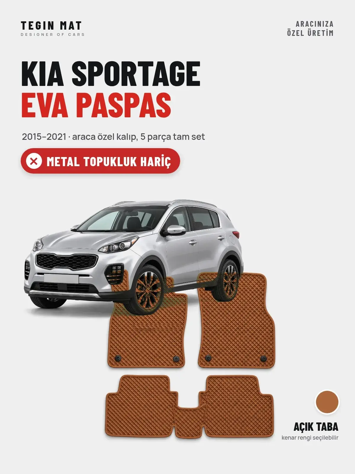 Kia Sportage EVA Oto Paspas Tam Set (2015–2021) Açık Taba – Metal Topukluk Hariç (1)
