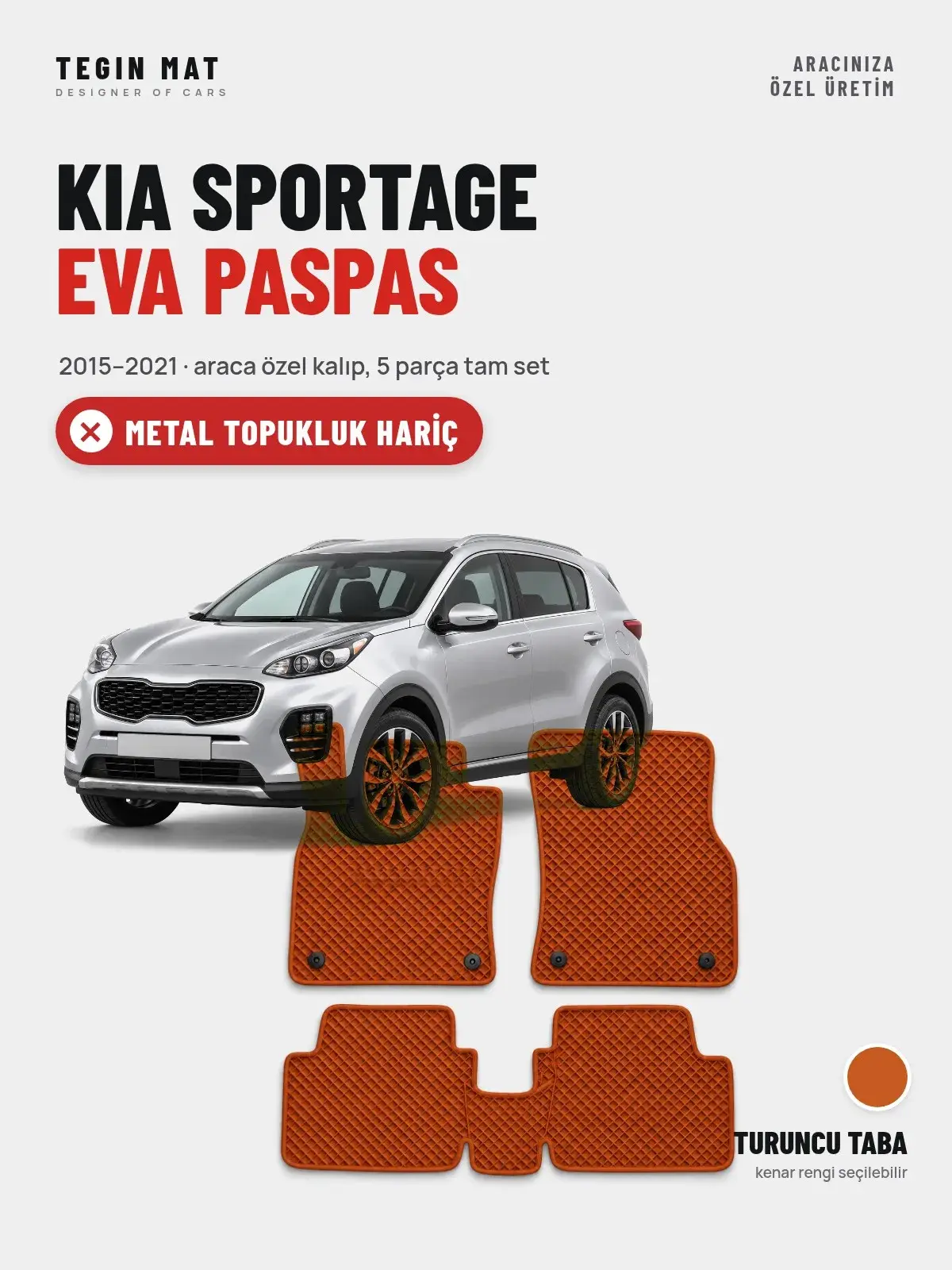 Kia Sportage EVA Oto Paspas Tam Set (2015–2021) Turuncu Taba – Metal Topukluk Hariç (1)