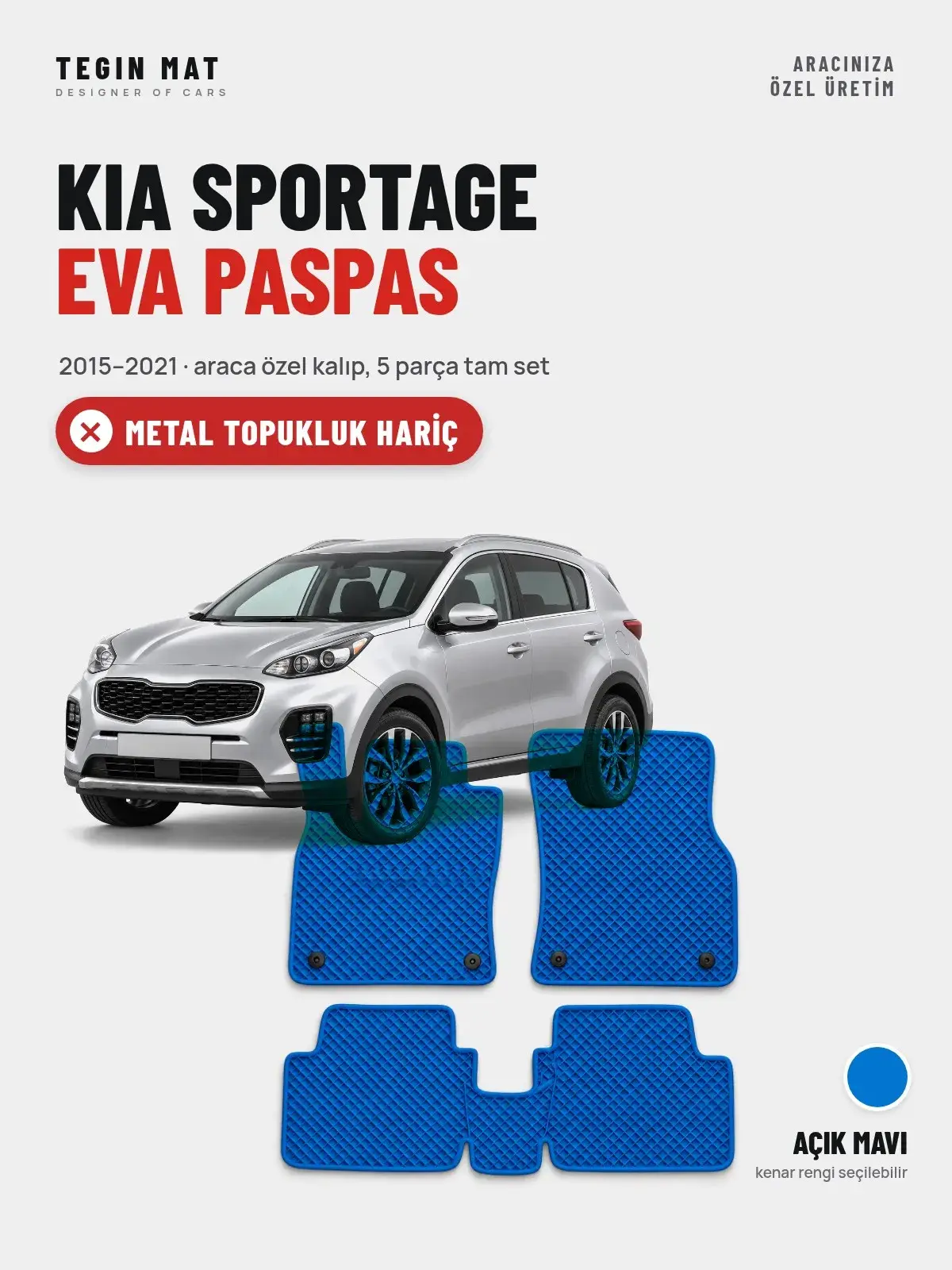 Kia Sportage EVA Oto Paspas Tam Set (2015–2021) Açık Mavi – Metal Topukluk Hariç (1)