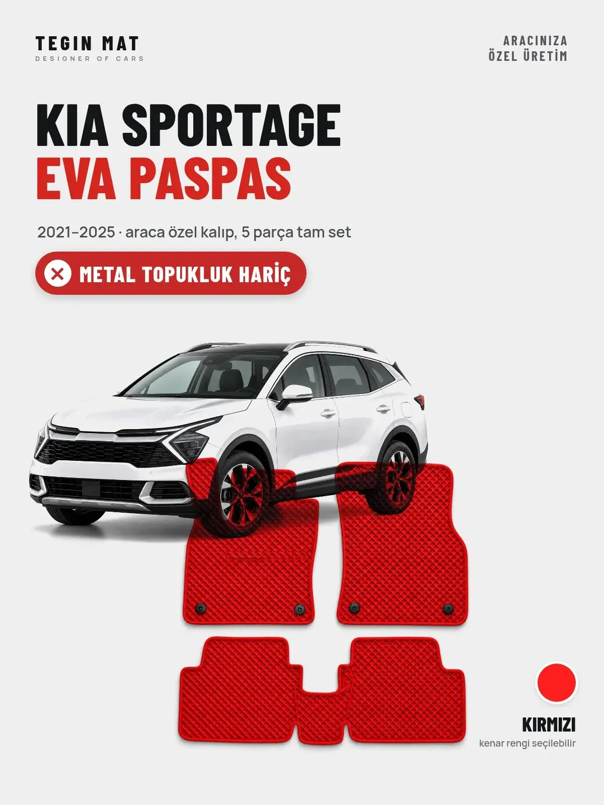 Kia Sportage EVA Oto Paspas Tam Set (2021–2025) Kırmızı – Metal Topukluk Hariç (1)