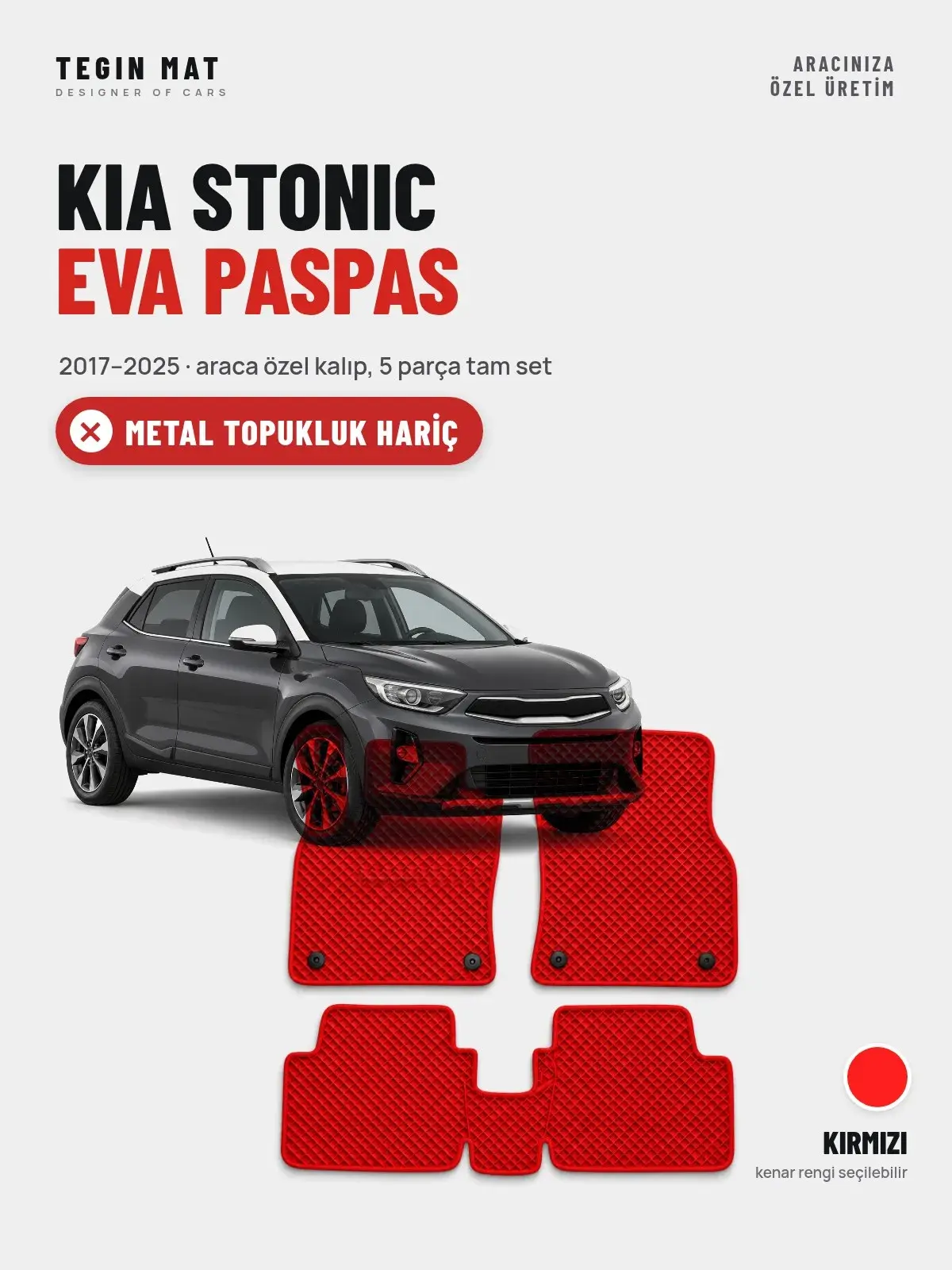 Kia Stonic EVA Oto Paspas Tam Set (2017–2025) Kırmızı – Metal Topukluk Hariç (1)