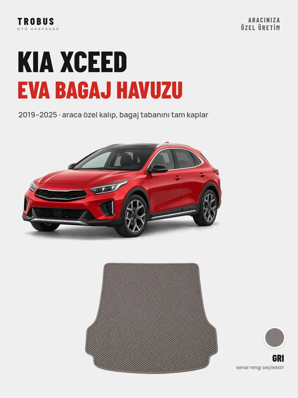 Kia XCeed EVA Bagaj Havuzu (2019–2025) Gri – Araca Özel Kalıp (1)