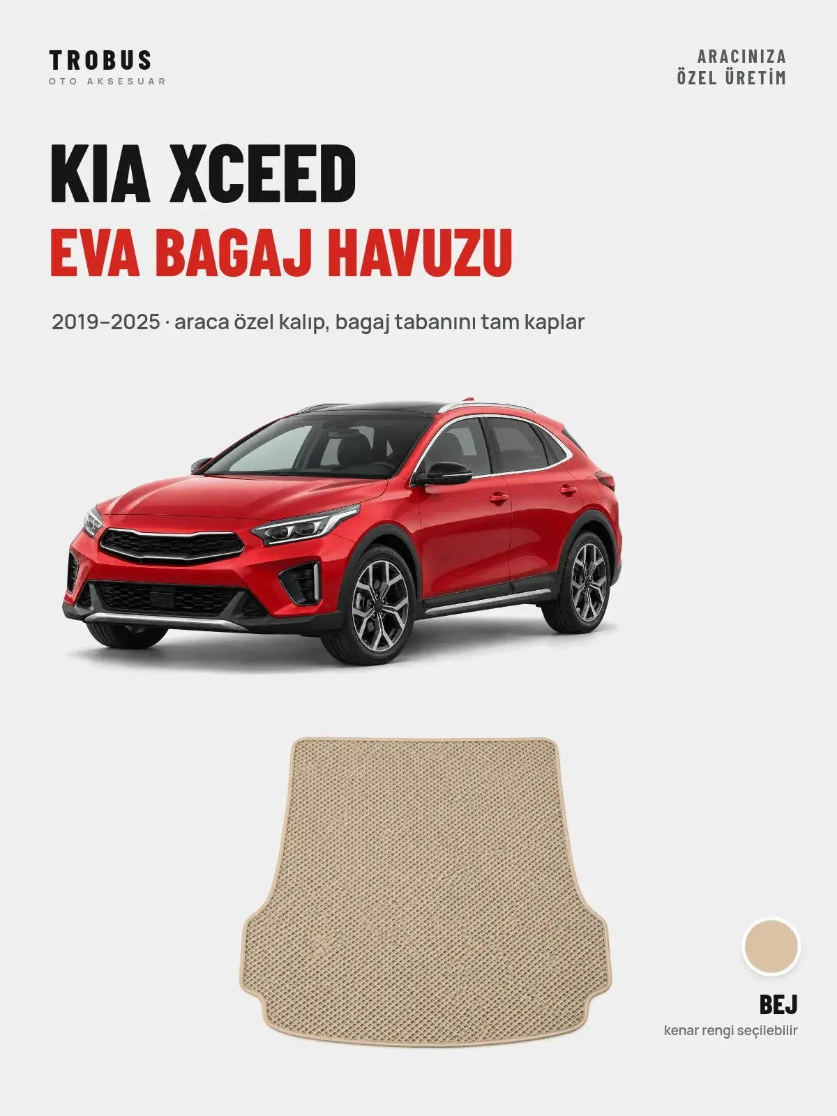 Kia XCeed EVA Bagaj Havuzu (2019–2025) Bej – Araca Özel Kalıp (1)