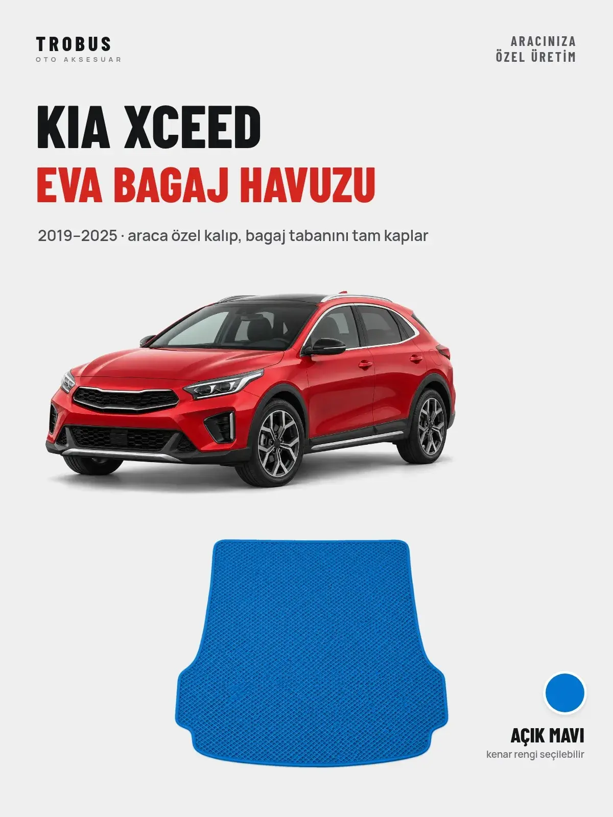 Kia XCeed EVA Bagaj Havuzu (2019–2025) Açık Mavi – Araca Özel Kalıp (1)