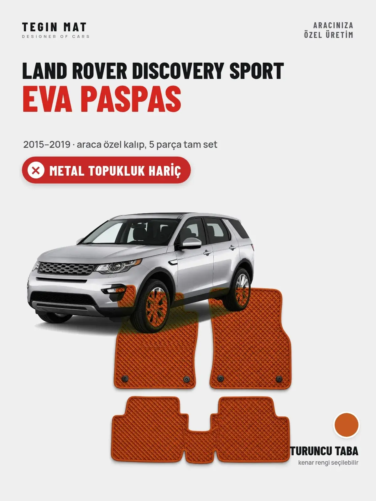 Land Rover Discovery Sport EVA Oto Paspas Tam Set (2015–2019) Turuncu Taba – Metal Topukluk Hariç (1)